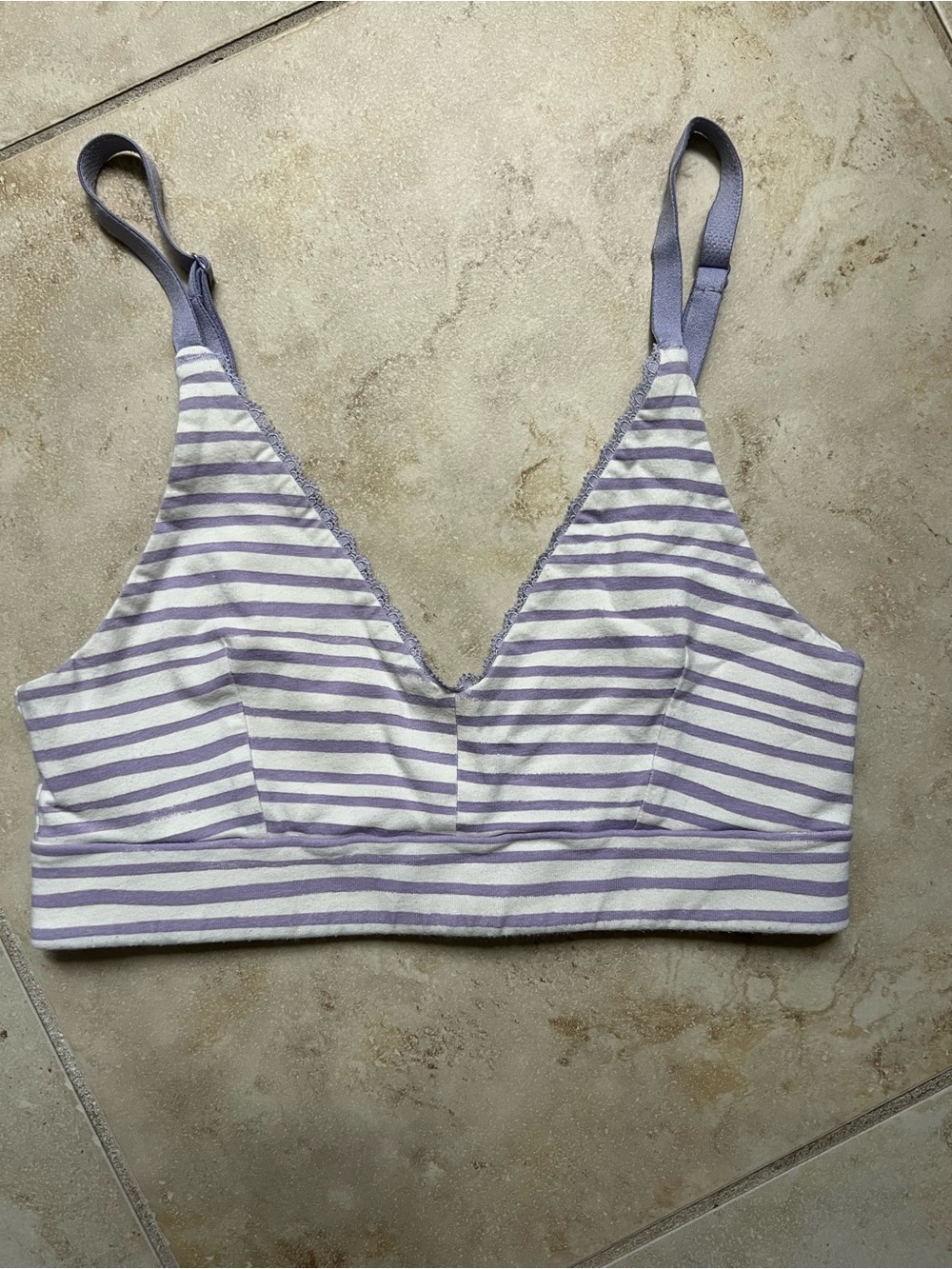 ‼️EUC: Pact Organic Lavender Striped Lace Bralette- XS